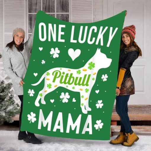 Pit Bull Lucky Mom Mama, Patrick’s Day Gifts Dog Fleece Blanket - Spreadstores