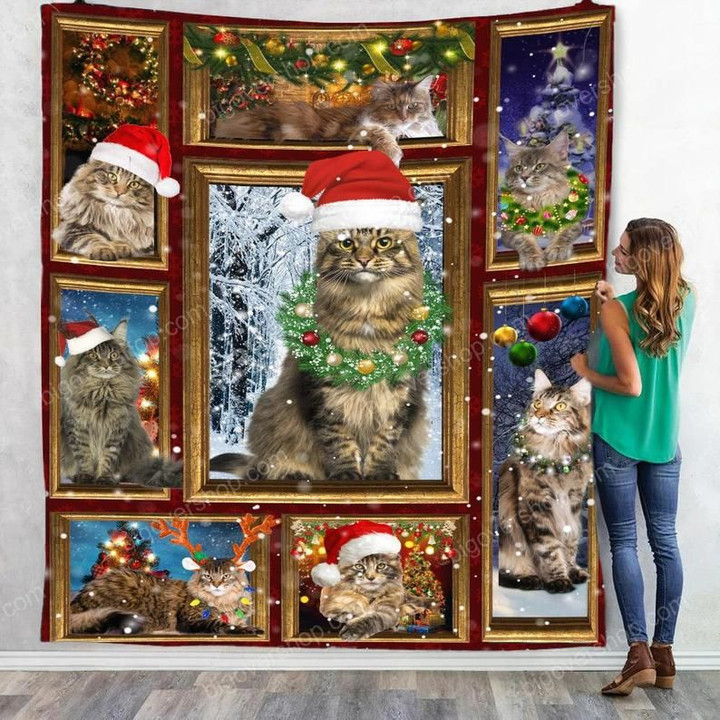 Santa Cat Christmas Sherpa Blanket, Christmas Cat Blanket, Meowy Christmas Sherpa Blanket - Spreadstores
