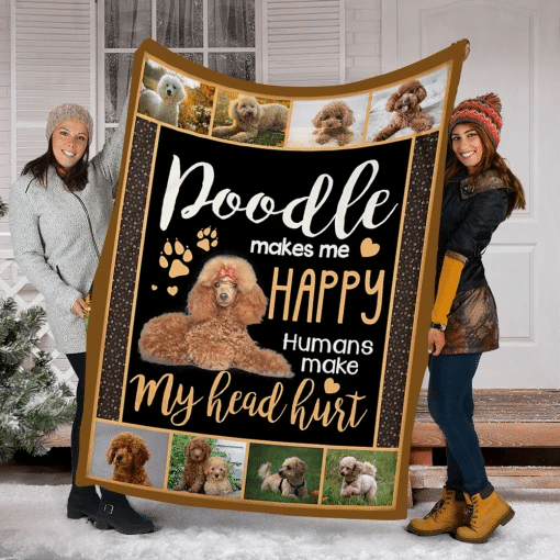 Poodle Makes Me Happy Dog Fleece Blanket, Gift For Dog Lover - Spreadstores