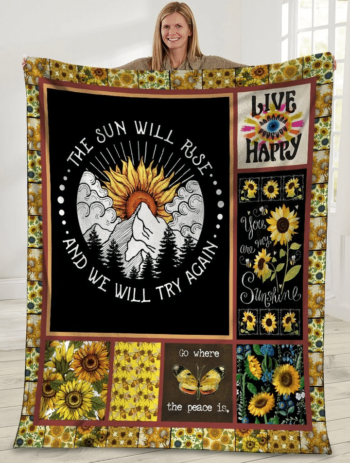 The Sun Will Rise And We Will Try Again Hippie Sherpa Blanket - Spreadstores