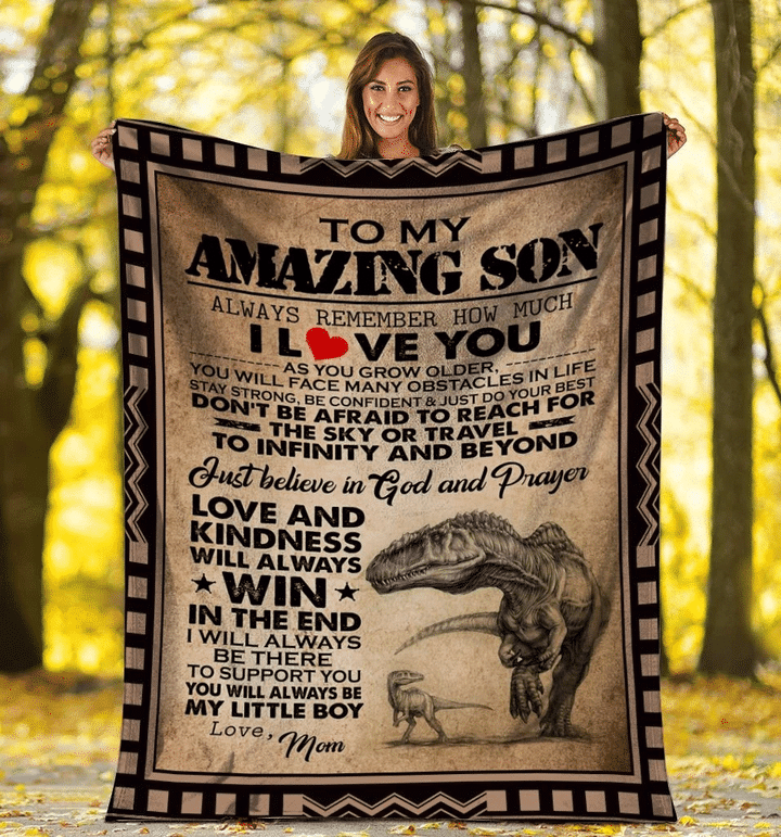 To My Amazing Son Always Remember How Much I Love You Dinosaur Fleece Blanket - Spreadstores