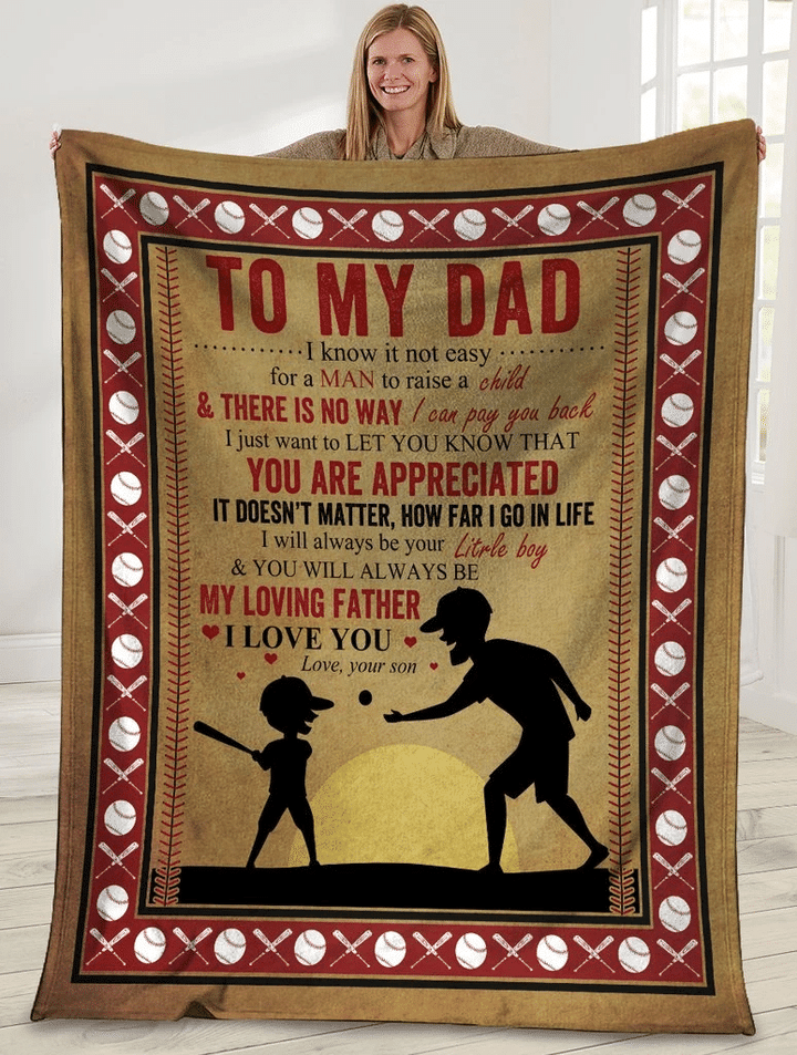 To My Dad Blanket I Know It's Not Easy For A Man To Raise A Child Dad And Son Baseball Sherpa Blanket, Gift Ideas For Father's Day - Spreadstores