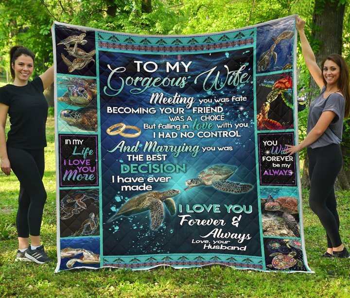 To My Gorgeous Wife Blanket, Gifts For Her, Meeting You Was Fate Sea Turtle Quilt Blanket - Spreadstores
