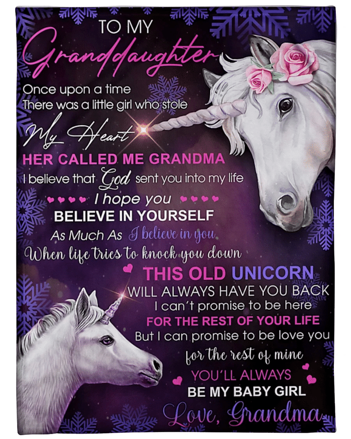 Unicorn Granddaughter Blanket Once Upon A Time There Was A Little Girl Who Stole My Heart Fleece Blanket, Gift For Granddaughter - Spreadstores
