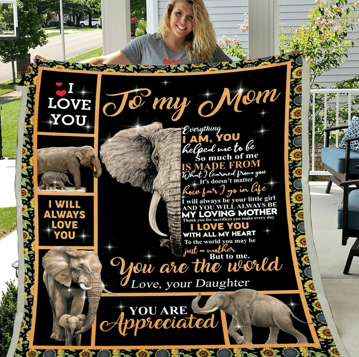 To My Mom, Letter From Daughter Blanket, Mom Elephant Blanket Gift, Mom Birthday Gift, Mother's Day Gift Fleece Blanket - Spreadstores