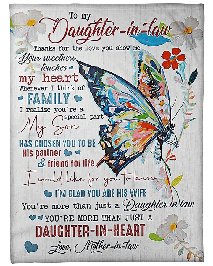 To My Daughter-in-law Thanks For The Love You Show Me Your Sweetness Touches Butterfly Fleece Blanket - Spreadstores