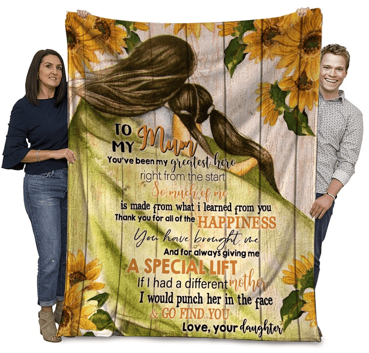 To My Mum You've Been My Greatest Hero Sunflower Mom And Daughter Sherpa Blanket - Spreadstores