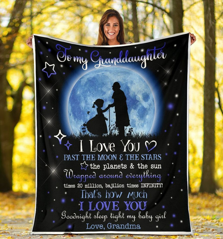 To My Granddaughter I Love You Past The Moon And The Stars Sherpa Blanket - Spreadstores