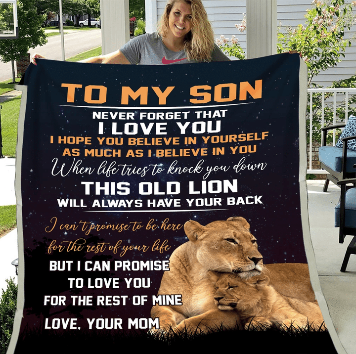 To My Son Blanket, Never Forget That I Love You, Gifts For Son, Mom And Son Lion Fleece Blanket - Spreadstores