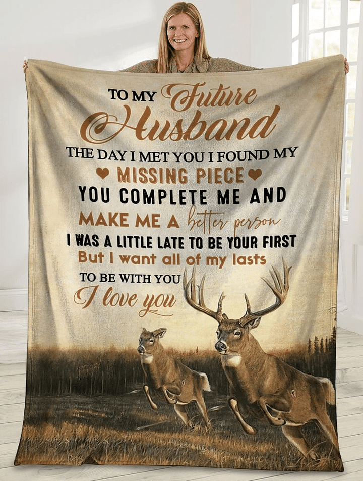 To My Future Husband The Day I Met You I Found My Missing Piece Deer Hunting Sherpa Blanket - Spreadstores