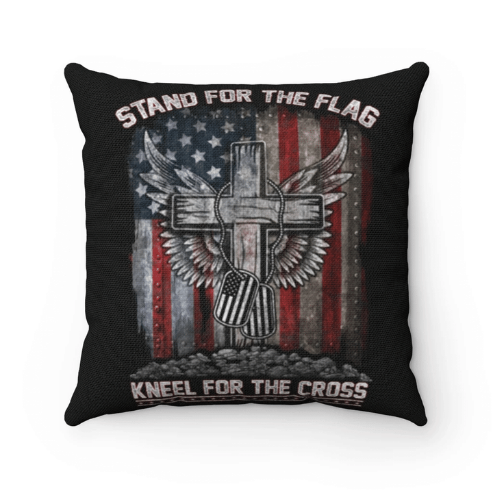 Veteran Pillow, Christian Cross Wing Canvas, Stand For The Flag Kneel For The Cross Pillow - Spreadstores