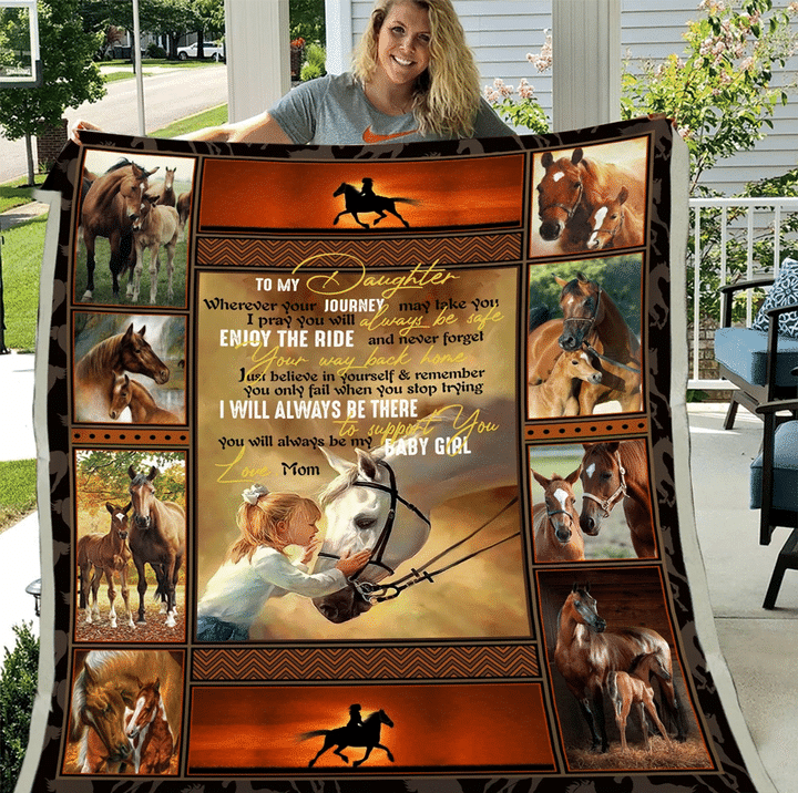 To My Daughter Wherever Your Journey May Take You Girl Riding Horse Fleece Blanket - Spreadstores