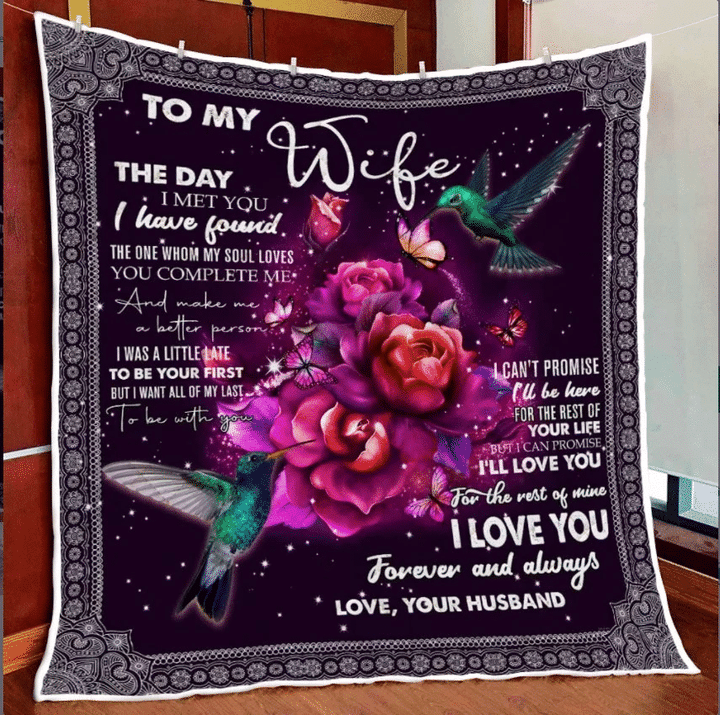 Wife Quilt, Gifts For Her, To My Wife The Day I Met You, Hummingbird And Flower Quilt Blanket - Spreadstores