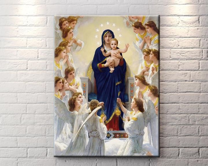 Virgin Mary Framed Canvas, Christ Jesus In Paradise Wall Art, Jesus Mother, Catholic Gifts - Spreadstores