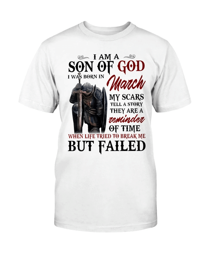 Veterans Shirt - I Am A Son Of God I Was March In March My Scars Tell A Story T-Shirt - Spreadstores