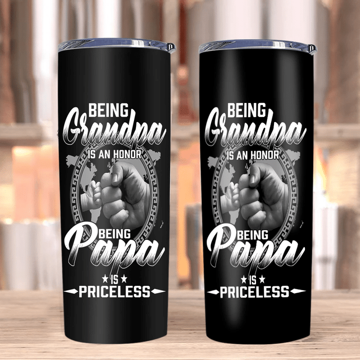 Veteran Tumblers, Father's Day Gift For Dad, Being Grandpa Is An Honor Being Papa Is Priceless Skinny Tumbler - Spreadstores