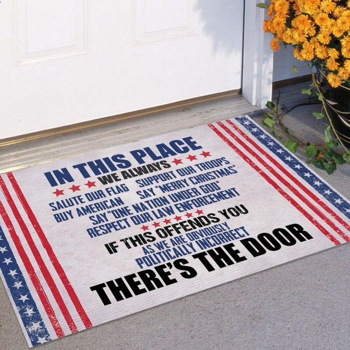 Veteran Welcome Rug, In This Place We Always Salute Our Flag Support Our Troops, American Flag Door Mat - Spreadstores