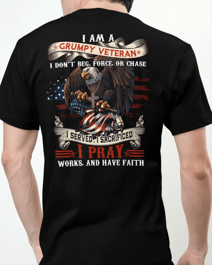 Veteran Shirt, Gift For Veterans, I Am A Grumpy Veteran, I Serve I Sacrificed Eagle American Flag T-Shirt - Spreadstores