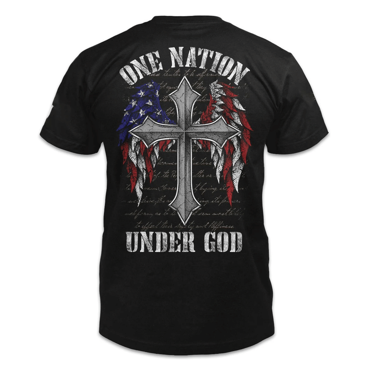 Veteran Shirt, One Nation Under God Christian Cross Flag T-Shirt KM0908 - Spreadstores