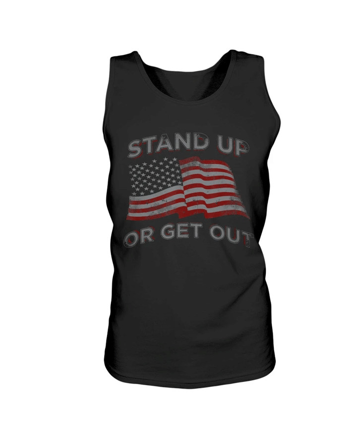 Veteran Shirt, USA Flag Stand Up Or Get Out Patriotic Veterans Tank - Spreadstores