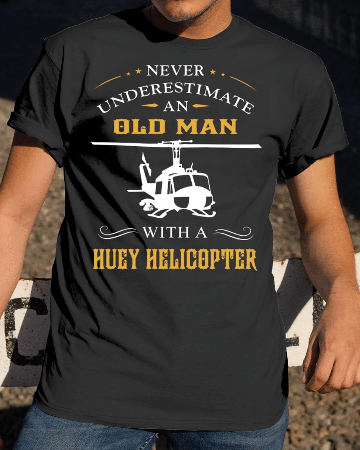 Veteran Shirt, Old Man With Huey Helicopter Classic T-Shirt, Father's Day Gift For Dad KM1204 - Spreadstores