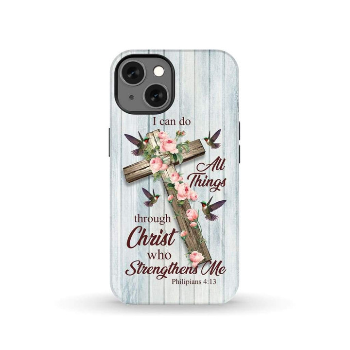 I can do all things through Christ, Cross with flowers phone case