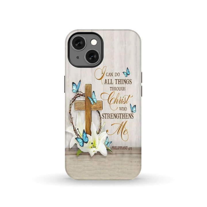 I can do all things through Christ, wooden cross, white lily phone case