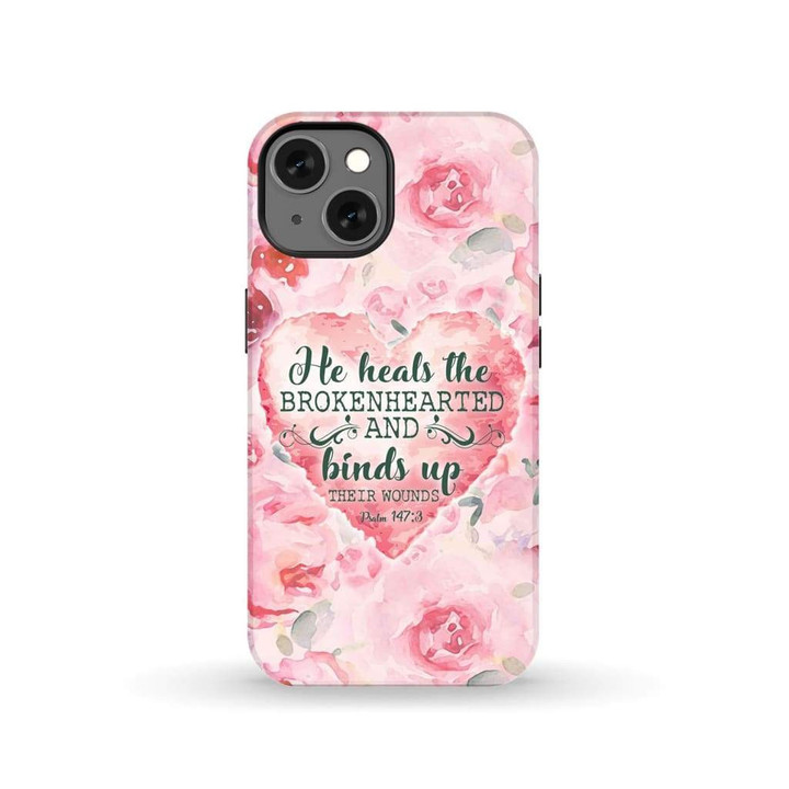 He heals the brokenhearted Psalm 147:3 Bible verse phone case
