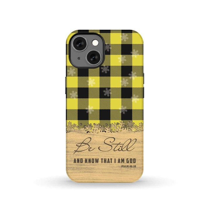 Be still and know that I am God yellow black buffalo plaid Christmas phone case