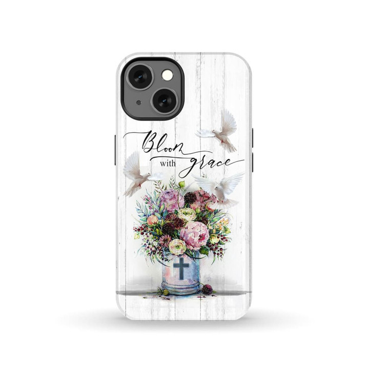 Bloom with grace, Dove, Floral Christian phone case - tough case