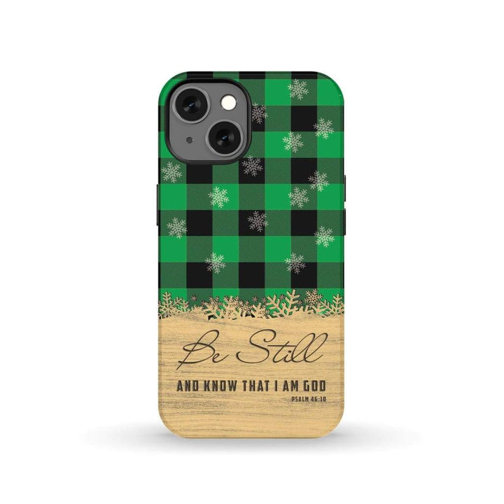 Be still and know that I am God green black buffalo plaid Christmas phone case