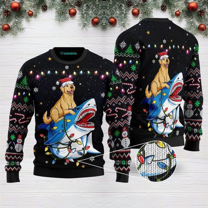 Shark Golden Retriever Christmas Funny Ugly Christmas Sweater Adult For Men & Women