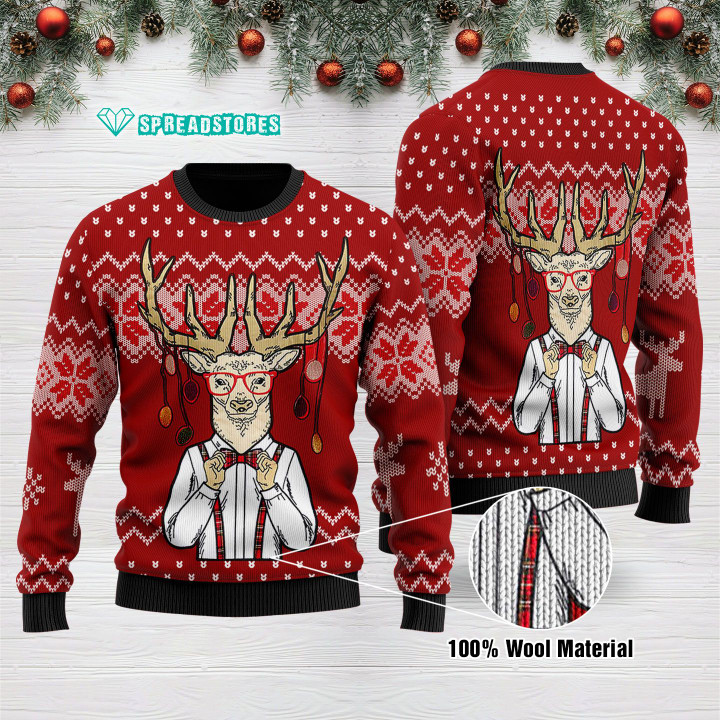 Funny Tartan Reindeer Boss Mens Funny Christmas Ugly Christmas Sweater Adult For Men & Women