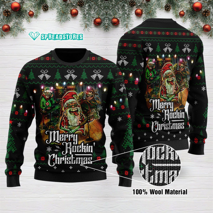 Merry Rockin Christmas Ugly Christmas Sweater Adult For Men & Women