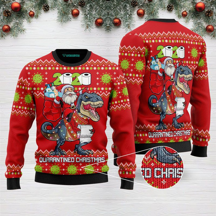 Quarantine Christmas Santa Tree Rex 2020 Funny Ugly Christmas Sweater Adult For Men & Women