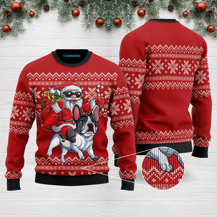 Santa Riding French Bulldog Funny Ugly Christmas Sweater Adult For Men & Women