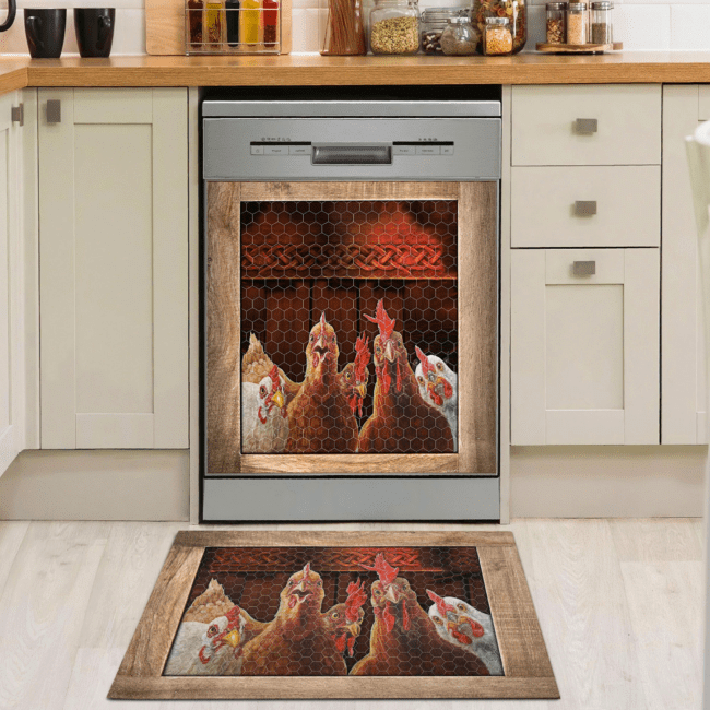 Love Chicken Rubber Base Doormat and Dishwasher Cover