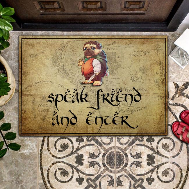 Pug Speak Friend And Enter Rubber Base Doormat