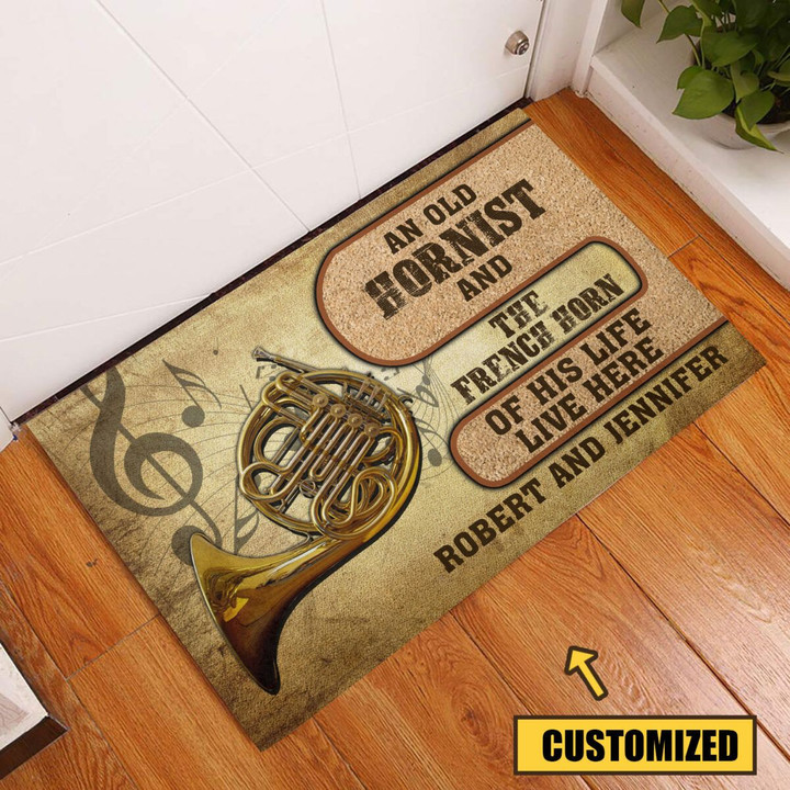 Love French Horn Music Rubber Base Doormat