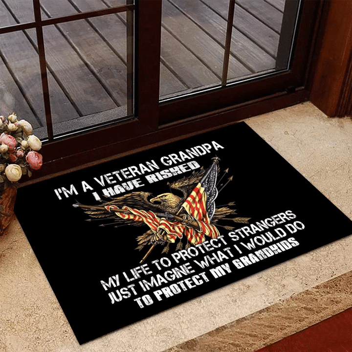Veteran Doormat, Welcome Rug, Veteran Grandpa I Would Do To Protect My Grandkids Door Mats - Spreadstores