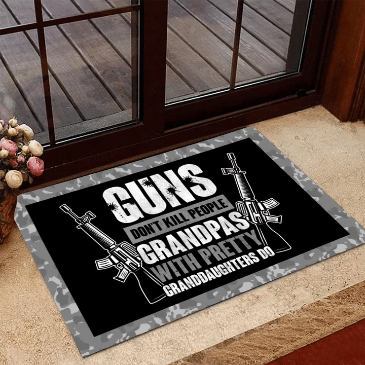 Veteran Doormat, Welcome Rug, Guns Don't Kill Grandpas With Pretty Granddaughters Do Grandpa, Papa, Gift For Dad - Spreadstores