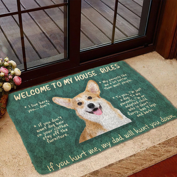 Corgi Welcome Rug, Corgi Welcome To My House Rules Doormat, Funny Dog Doormat, Gift For Dog Lovers - spreadstores