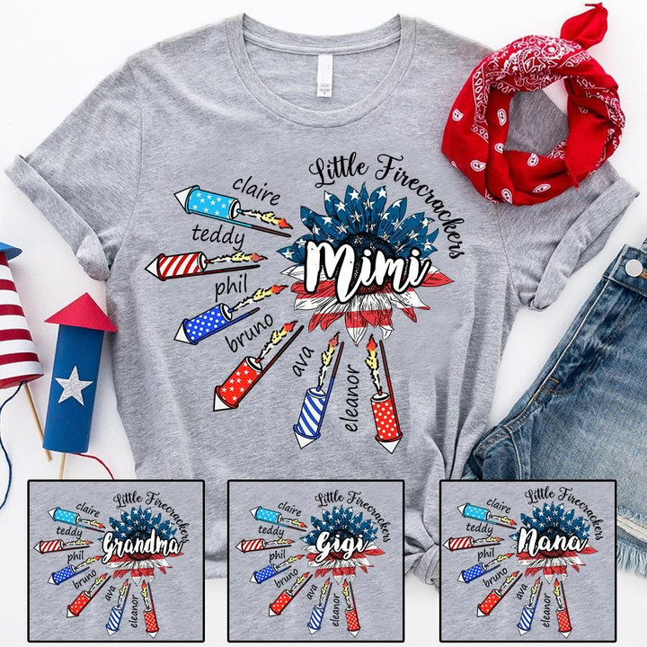 Custom Shirt, Grandma Shirt, Grandma With Grandkids Little Firecrackers T-Shirt KM0906 - spreadstores