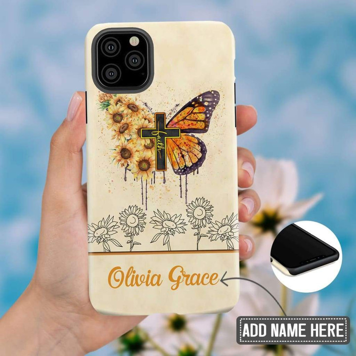 Butterfly faith cross custom name phone case - Personalized Christian gifts