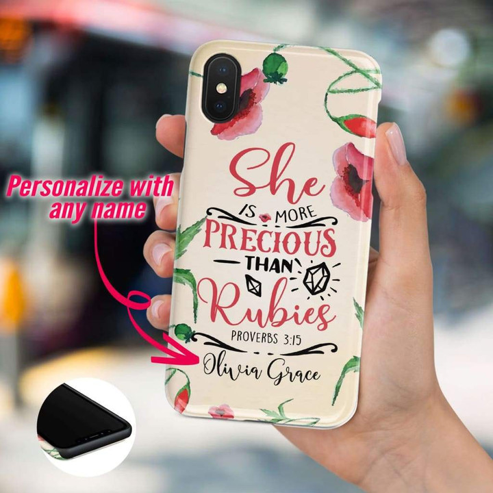 She is more precious than rubies Proverbs 3:15 personalized name iPhone case