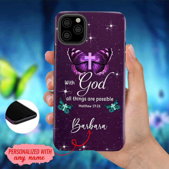 Custom phone case: With God all things are possible Matthew 19:26 personalized name phone case