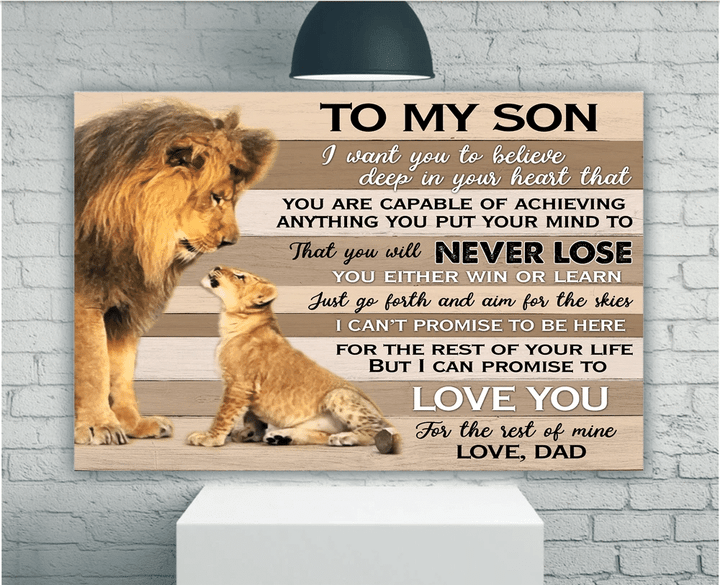 Personalized To My Son Canvas, Christmas Gifts For Son From Dad Canvas, To My Son I Love You For The Rest Of Mine Lion Canvas - Spreadstores