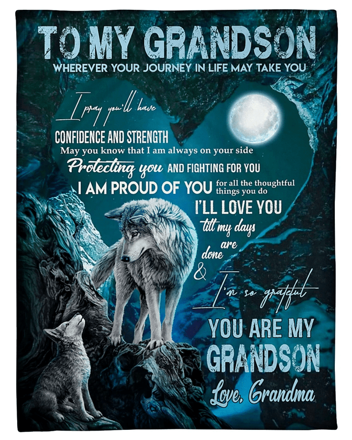 Personalized Wolf Grandson Blanket Wherever Your Journey In Life May Take You Fleece Blanket, Gift Ideas For Grandson - Spreadstores