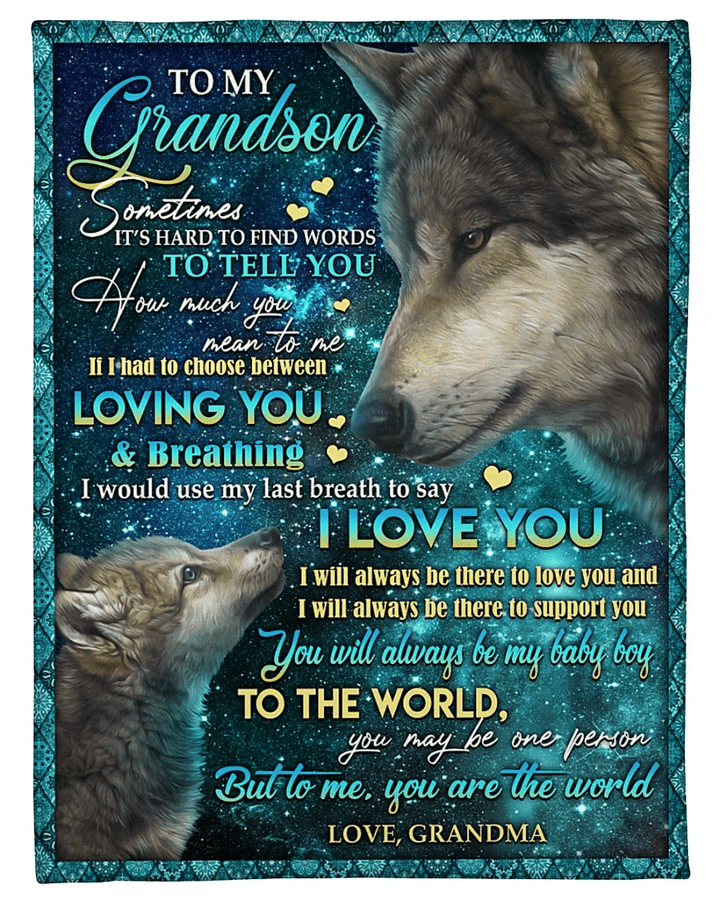 Personalized Grandson Blanket Sometimes It's Hard To Find Words To Tell You Wolf Fleece Blanket, Gift Ideas For Grandson - Spreadstores