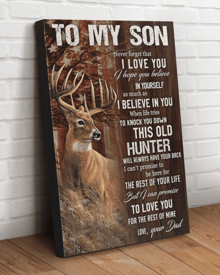 Personalized Son Wall Art Canvas, Gift For Son, To My Son Ever Forget That I Love You Deer Canvas, Love Hunting Canvas - Spreadstores
